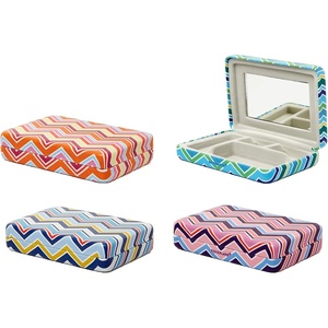 image:imageKikkerland Portable Striped Travel Jewelry Storage Case with Mirror  OR108A Random Style
