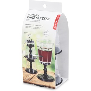 image:imageKikkerland Portable Wine Glass Stackable CompactTravel Glasses with Strap Black Set of 2
