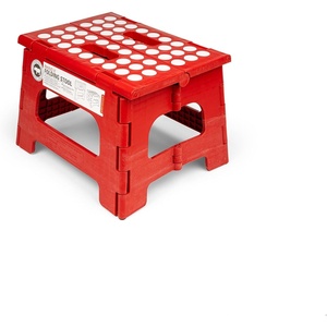 image:imageKikkerland Rhino Foldable Step Stool  Holds Adults up to 300 Lbs Best for Kitchen amp Bathroom  Collapsible Portable Lightweight Stepping Stool with Sturdy NonSlip Design  Black 15Red
