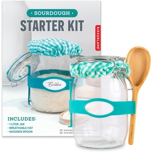 image:imageKikkerland Sourdough Starter Kit  DIY Bread Baking Supplies with Glass Jar Wooden Spoon amp Breathable Hat  Homesteading amp Homemaking Essentials
