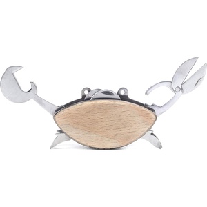 image:imageKikkerland Stainless Steel Beechwood Crab Compact EDC Multi Tool  6 Tools