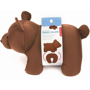 image:imageKikkerland Zip amp Flip Travel Pillow  Micro Bead Head Rest for Planes and Travel  Brown BearBrown Bear