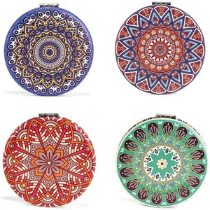 image:imageKikkerland Mandala Pocket Mirror  Assorted Designs  1 Randomly Selected  2X Magnification  Round  Frameless  Black  Diameter 6 cm x 1 cm
