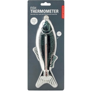 image:imageKikkerland Hanging Fish Thermometer Chrome Plated Stainless Steel FarenheitCelsius Indoor Outdoor