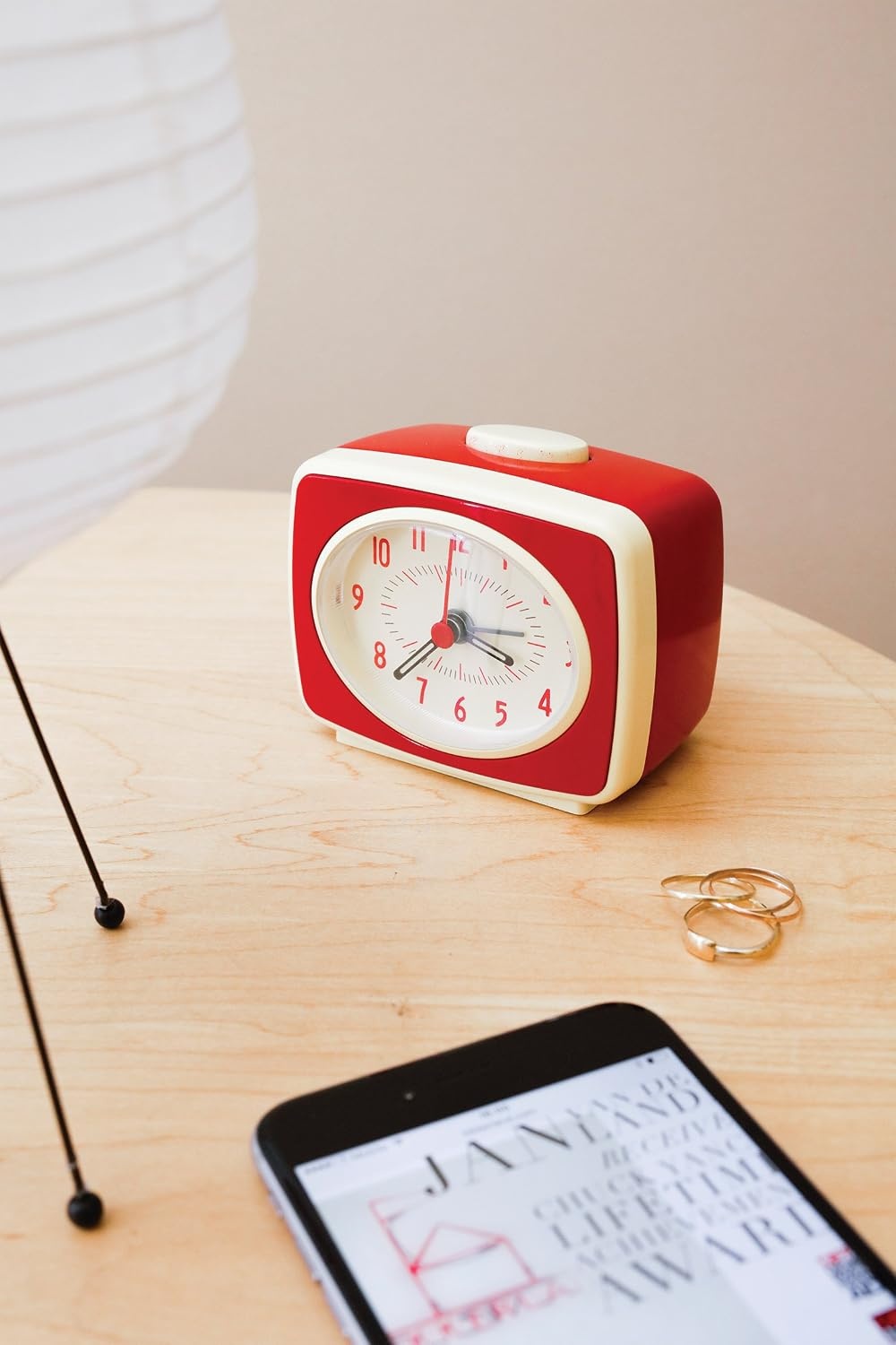 image:imageKikkerland Small Retro Classic Vintage Style Ticking Quartz Movement Analog Alarm Clock Glow in The Dark Hands for Bedroom Office Home Decor Battery Operated in RedRed