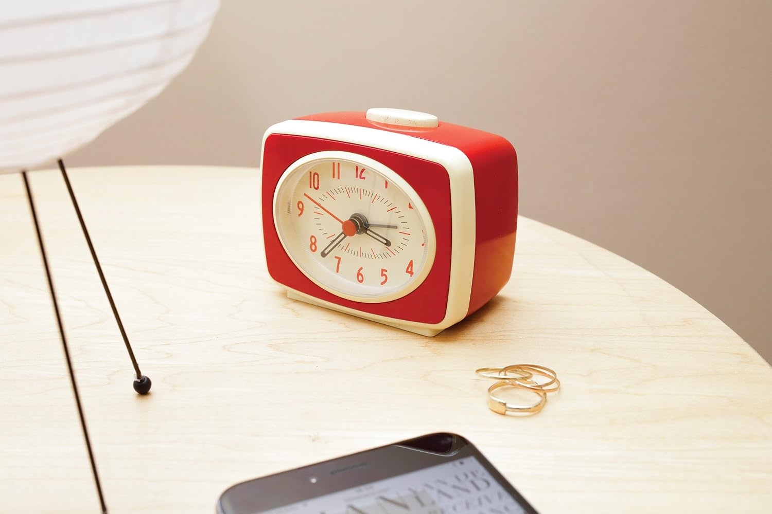 image:imageKikkerland Small Retro Classic Vintage Style Ticking Quartz Movement Analog Alarm Clock Glow in The Dark Hands for Bedroom Office Home Decor Battery Operated in RedRed