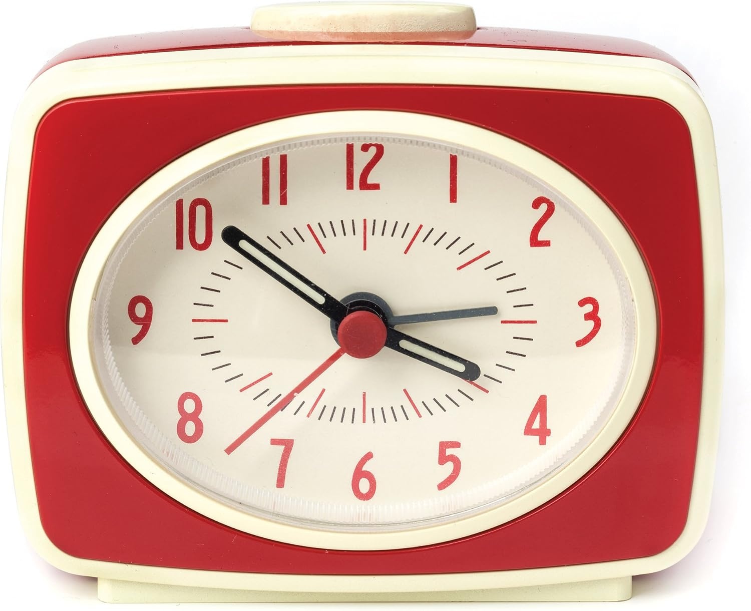 image:imageKikkerland Small Retro Classic Vintage Style Ticking Quartz Movement Analog Alarm Clock Glow in The Dark Hands for Bedroom Office Home Decor Battery Operated in RedRed