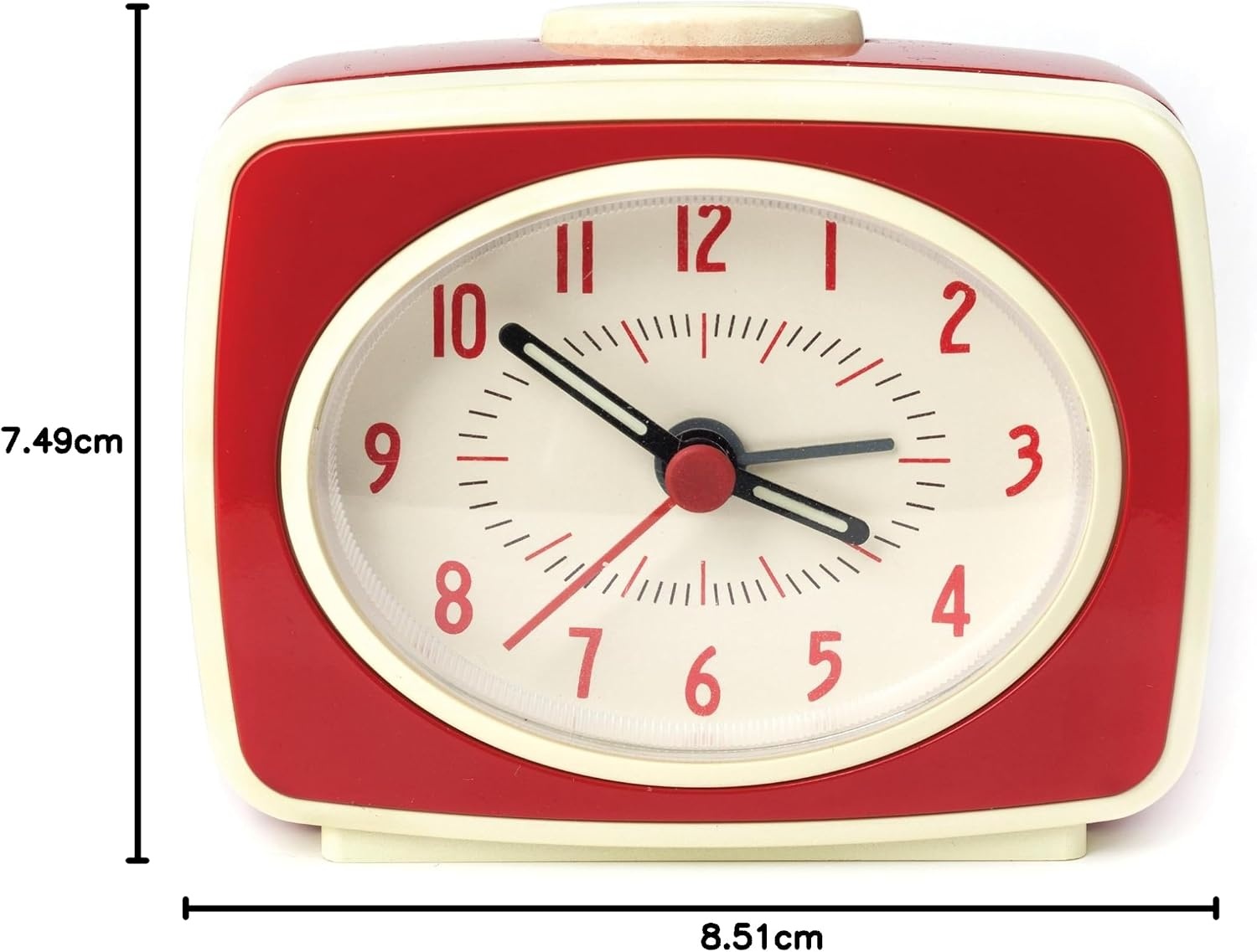 image:imageKikkerland Small Retro Classic Vintage Style Ticking Quartz Movement Analog Alarm Clock Glow in The Dark Hands for Bedroom Office Home Decor Battery Operated in RedRed