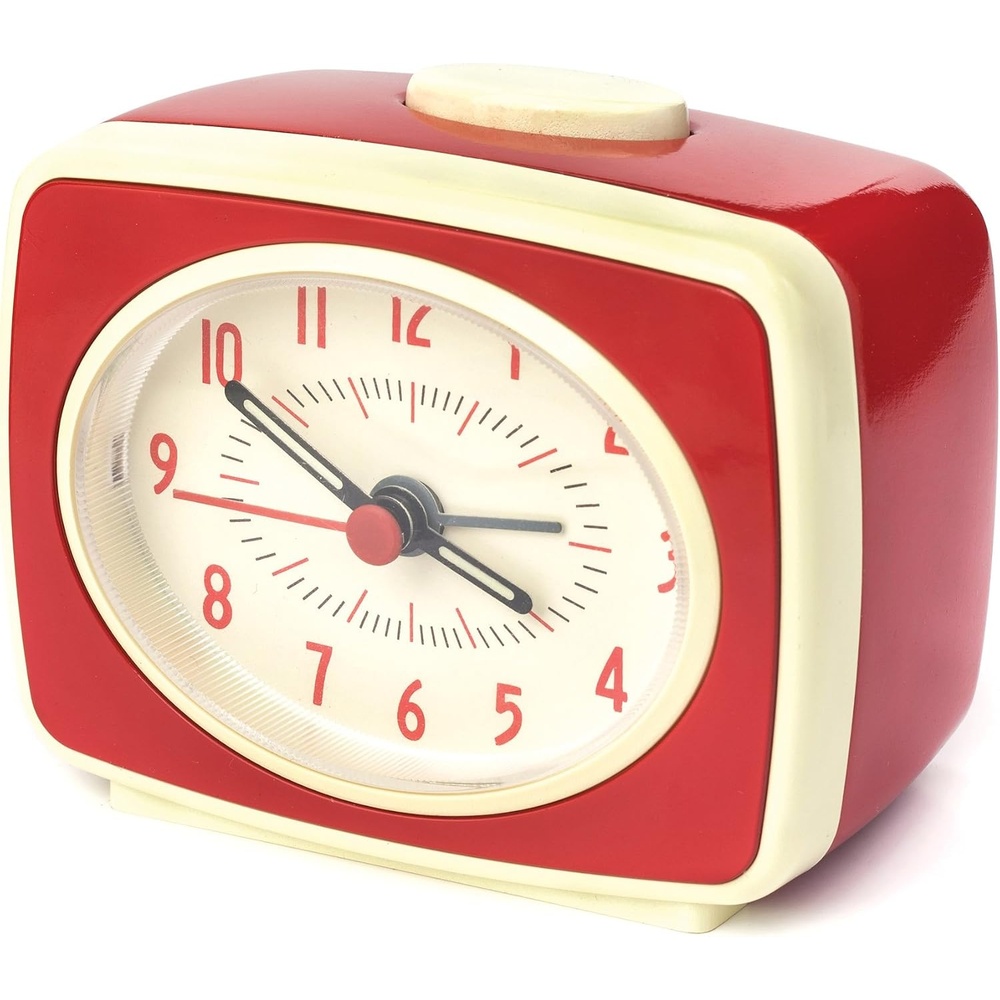 image:imageKikkerland Small Retro Classic Vintage Style Ticking Quartz Movement Analog Alarm Clock Glow in The Dark Hands for Bedroom Office Home Decor Battery Operated in RedRed
