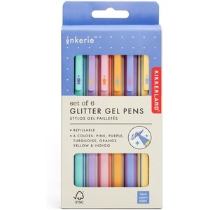 image:imageKikkerland Inkerie Glitter Gel Pens  Refillable Pen Set in Assorted Colors  Pack of 6